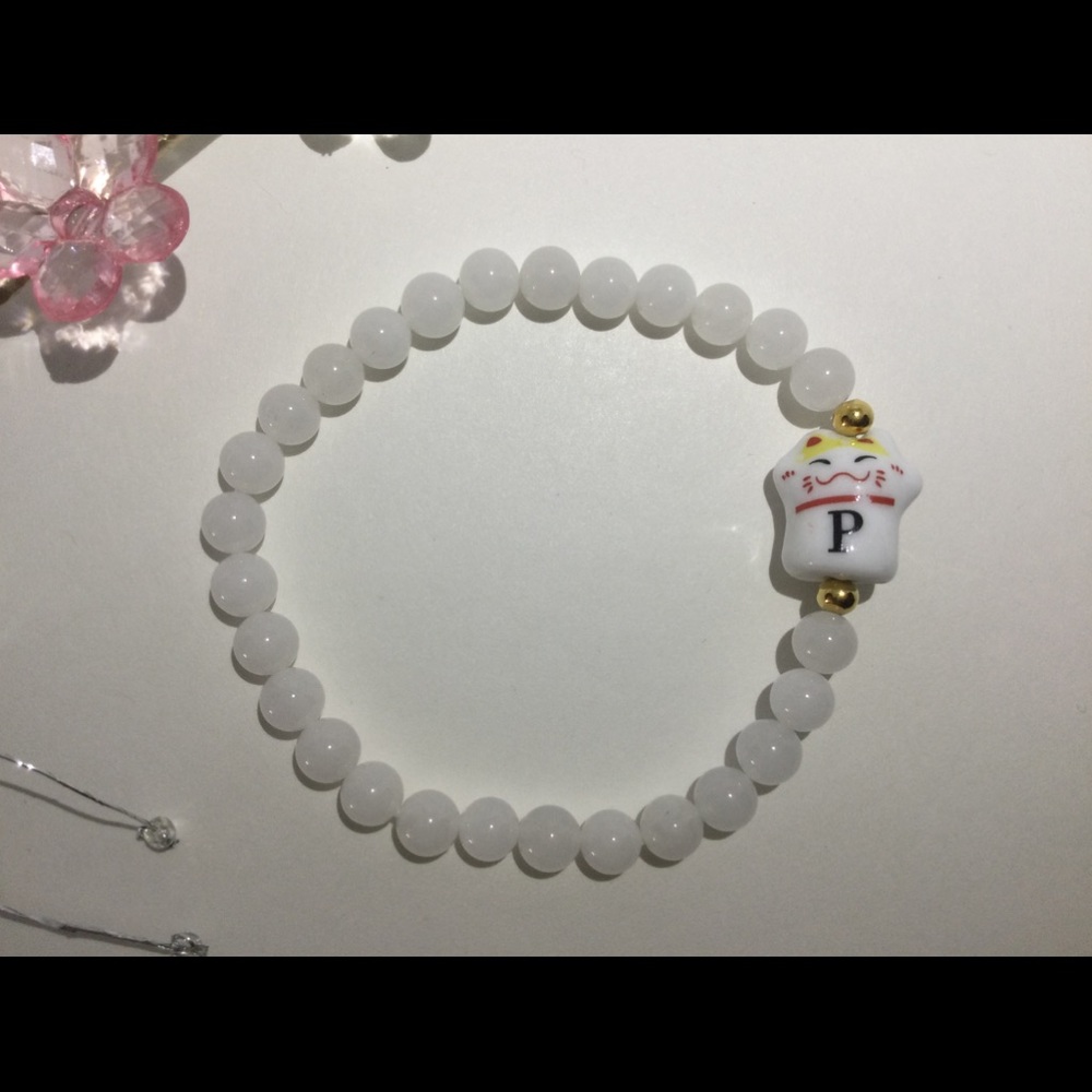 Lucky Cat Letter P Stretch Bracelet
